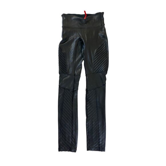 Spanx Women's Black Faux Leather Moto Leggings - Small - Picture 1 of 14